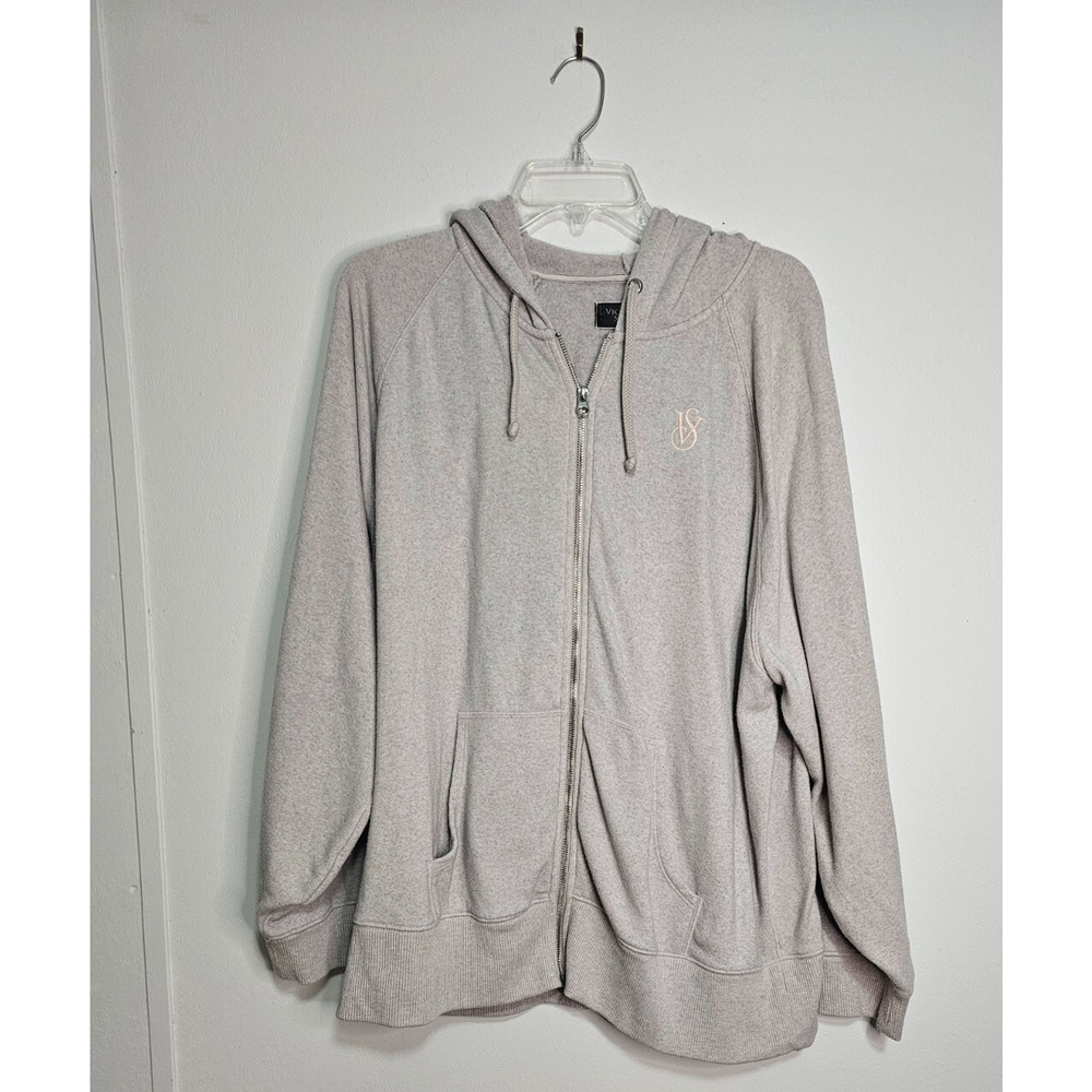 Victoria’s Secret VS Heathered Beige Zip Up Hoodie Women's SZ XL Cotton Blend